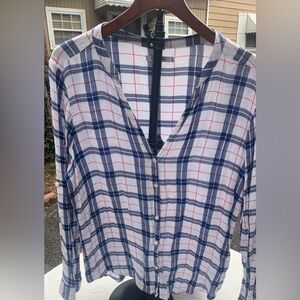 Kenneth Cole Reaction Navy and White Checkered Shirt Size XL